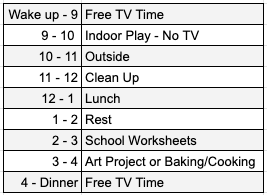 WFH Kids Schedule